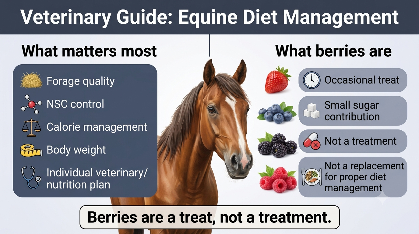 veterinary guide on showing portion of strawberries or blueberries portion for horse